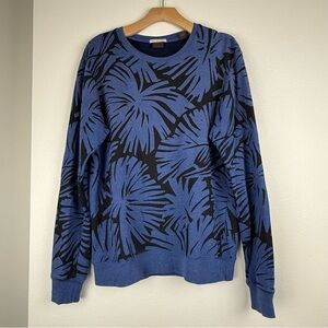 Scotch & Soda Blue Palm Print Crewneck Sweatshirt Pullover